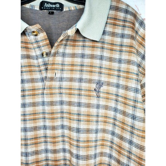 Vintage Ashworth Embroidered Made In The U.S.A Cotton Brown Plaid Polo Shirt - Picture 4 of 11